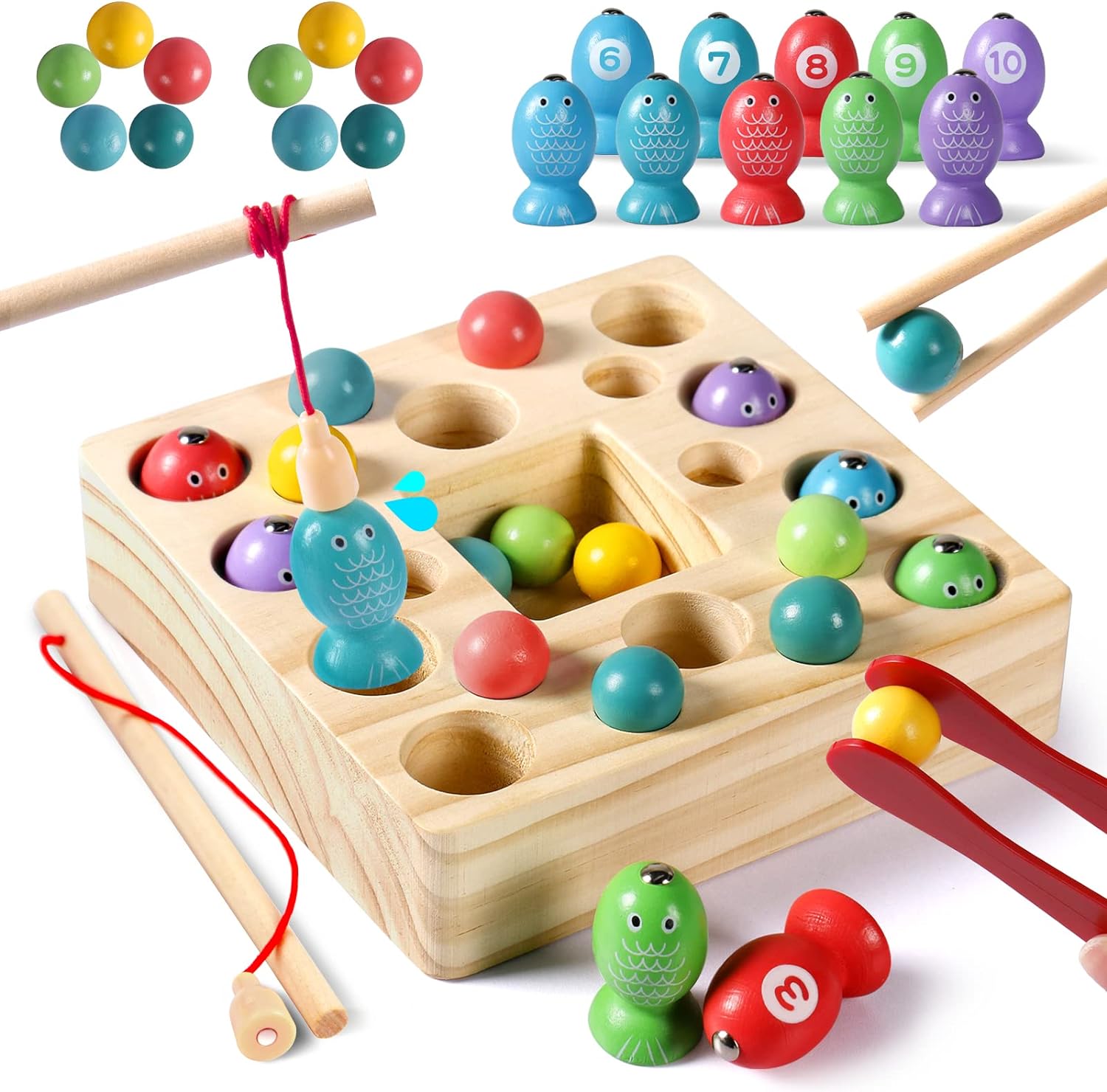 玩具 女の子 男の子 おもちゃ 3 in 1 魚釣りゲーム 明るい色の木製魚釣り玩具 玩具女の子用 子供 おもちゃ 磁石玩具 子供に 玩具 玩具収納 マグネット 女の子玩具 木製ビーズ 誕生日プレゼント