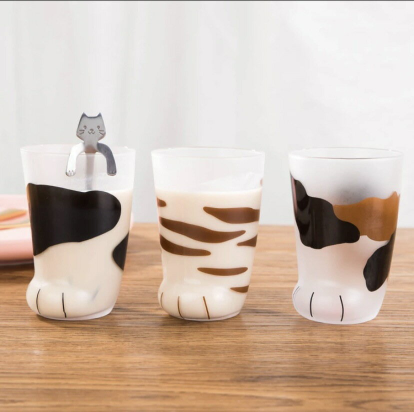 猫あし 猫足グラス 可愛い 肉球カップ ギフト ガラス ミルク 紅茶 コーヒーカップ タンブラー 子猫ミケ かわいい食器 子猫トラ 約300ml