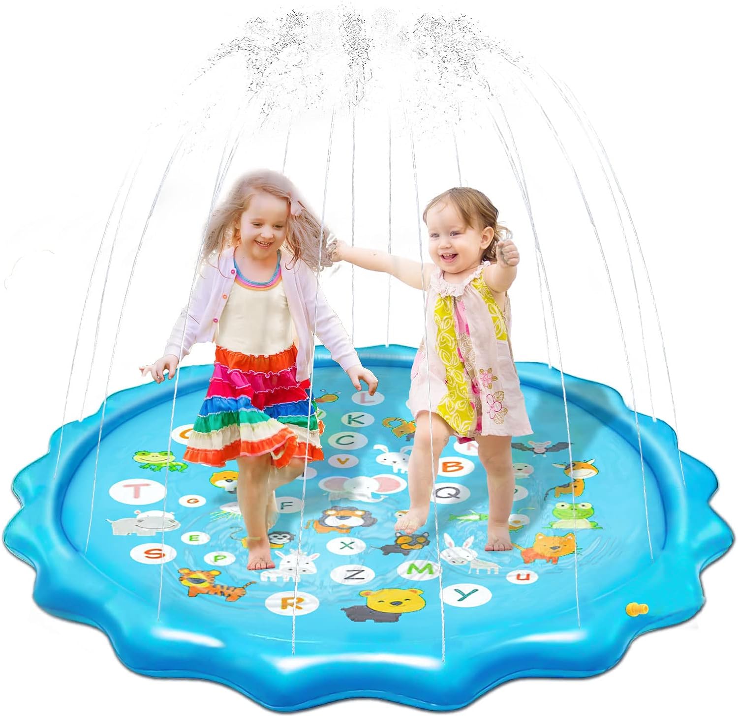 【10倍ポイント】噴水マット プール プレイマット マルチカラー 子供/ペット用 直径170CM かわいい 水遊び 夏の日 芝生遊び 家庭用 夏対策 (レース柄)