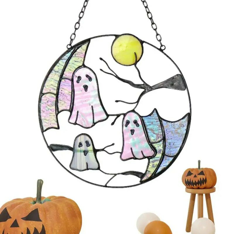 アクリルゴースト装飾 | ハロウィン オーナメント ウィンドウ ラウンド ゴースト ペンダントハロウィンゴースト 装飾 カラフル アクリルペンダント スイング ホラー 装飾 窓 壁掛け ハロウィーンホームデコレーション