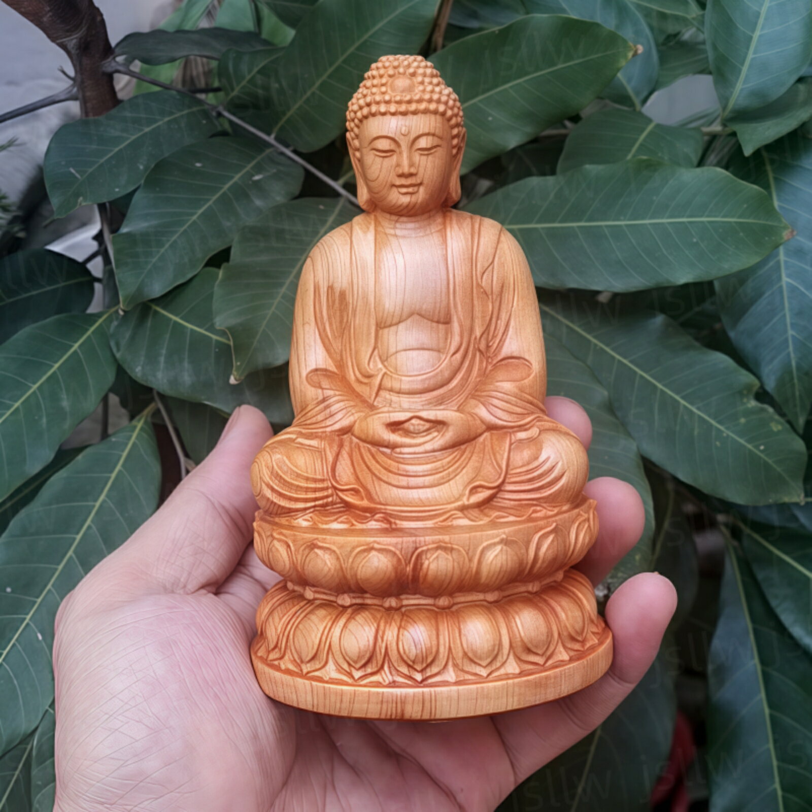 仏像 木彫 仏像彫刻 フィギュア 12cm お釈迦様 ブッダ 如来仏 座禅 蓮華座 西方三聖塔 木彫り 仏具 禅..