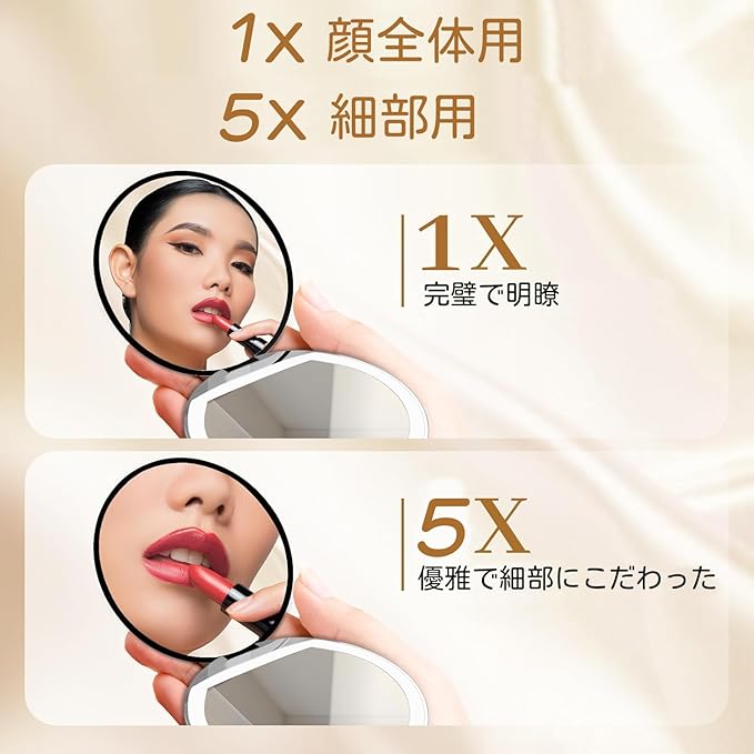 【スーパーSALEポイント10倍】携帯LEDミラー コンパクトミラー【180°折りたたみ、内蔵リチウムバッテリー】 1X/5X拡大鏡 手鏡 コンパクト 明るさ調整 タッチパネル Type-C充電 両面化粧鏡 可愛い ハンドミラー ハリウッドミラー