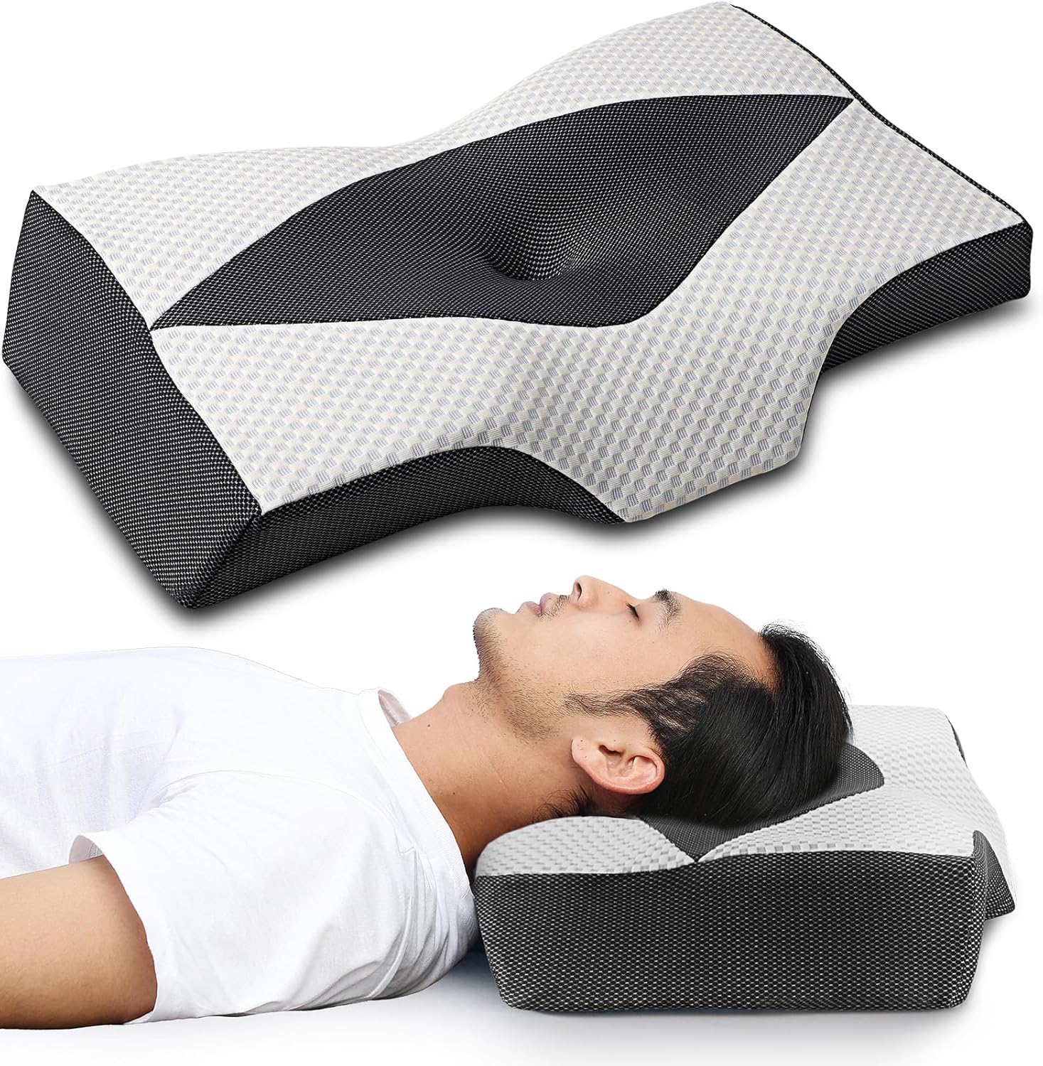 枕 安眠 肩がラク 低反発 まくら 凹型の中空設計 頭が安定し 首や肩の負担にならない 高さ調整可 仰向き 横向き 父の日 母の日 記念日 誕生日プレゼント 洗える枕カバー ダークグレー