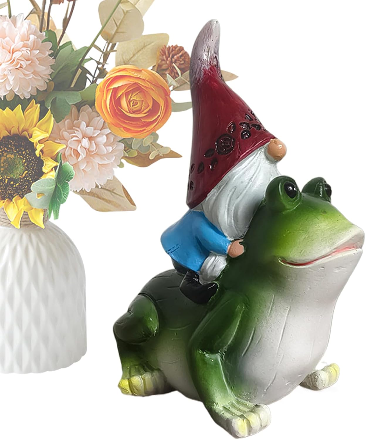 ガーデンノームの置物 - カエルに乗るノームレジン彫刻 - 庭 リビングルーム 寝室 デスク用ミニチュア顔なし彫刻