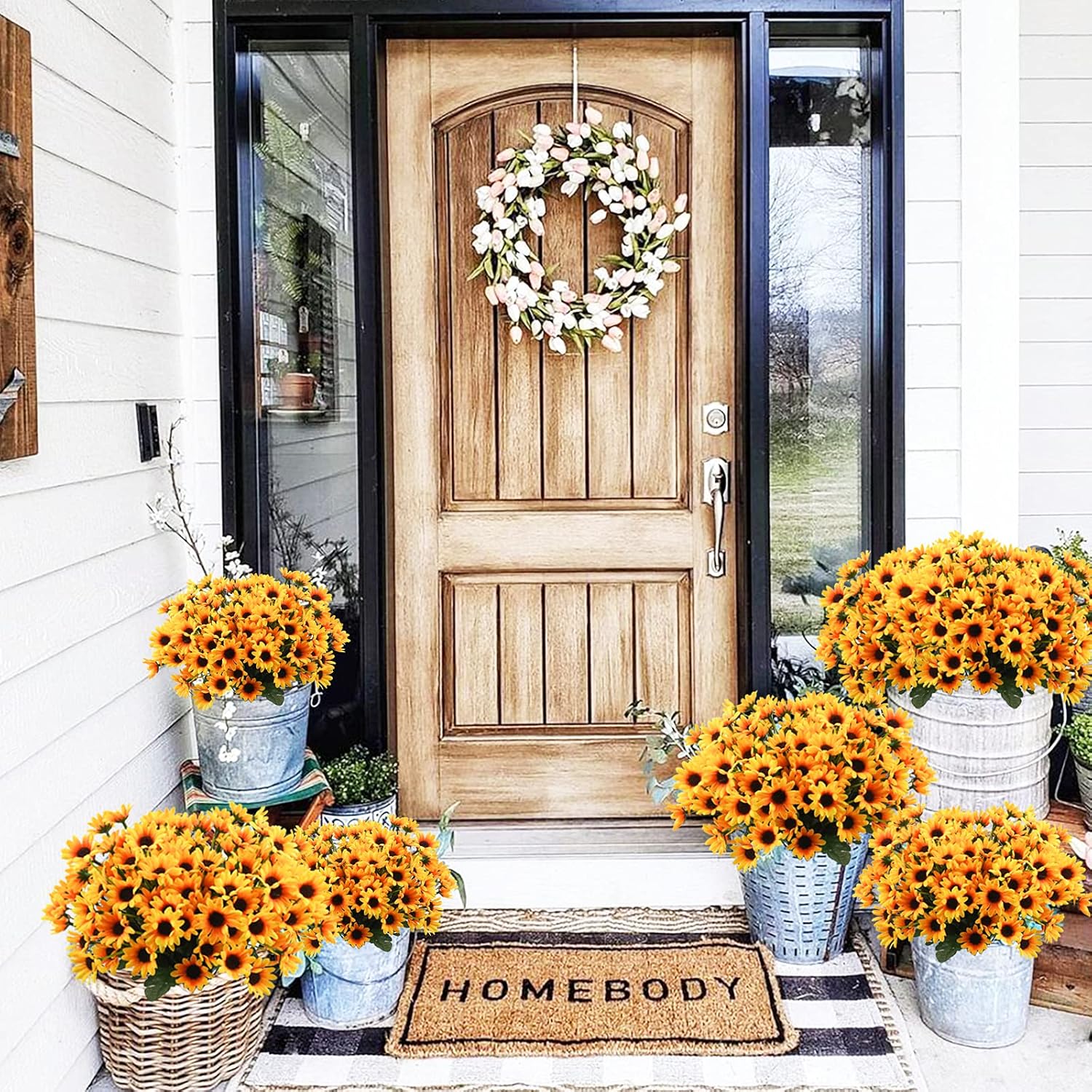 10/20束 ひまわり 造花 デイジーマム フェイクフラワー アウトドア UV 耐退色性 秋 花 24本 茎 緑 低木 屋内 屋外 ホーム ウェディング オフィス DIY ガーデンデコレーション