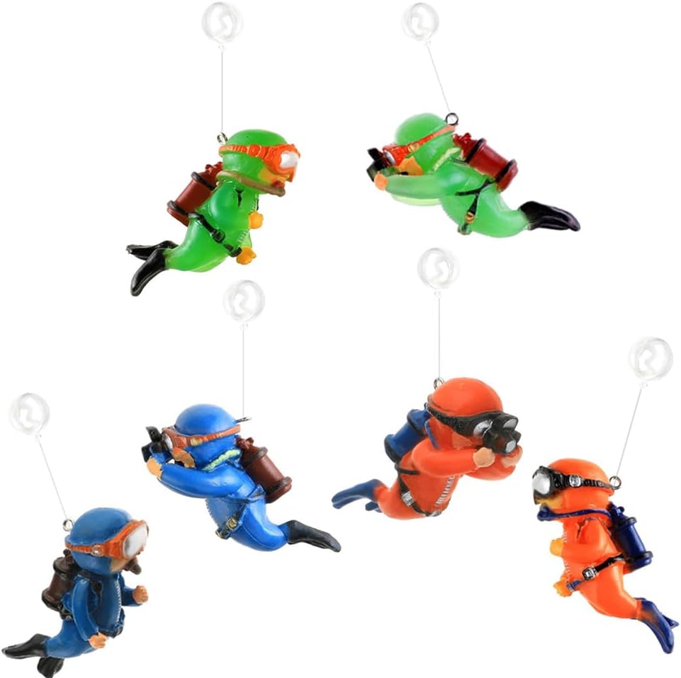 水槽 光る 6点セット ダイバー 装飾 浮遊球付き 魚のおもちゃ 雰囲気作り人形 樹脂 水槽用アクセサリー 　潜水士の装飾