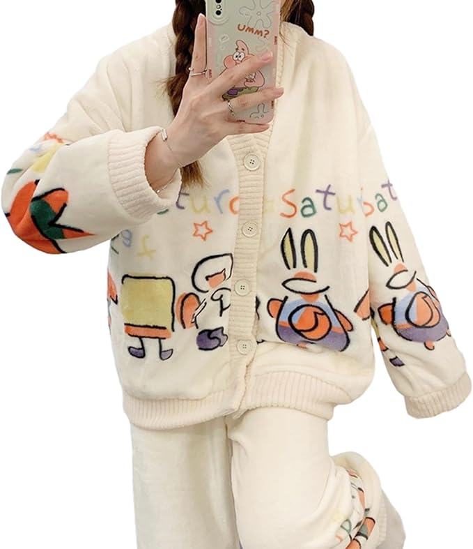 レディース パジャマ 前開き もこもこ あったか ルームウェア ボタン付き セットアップ 長袖パジャマ vネック ふわふわ 厚手 フランネル 可愛い 女性用 ホームウェア 上下セット 部屋着 大人 プレゼント ギフト 秋冬