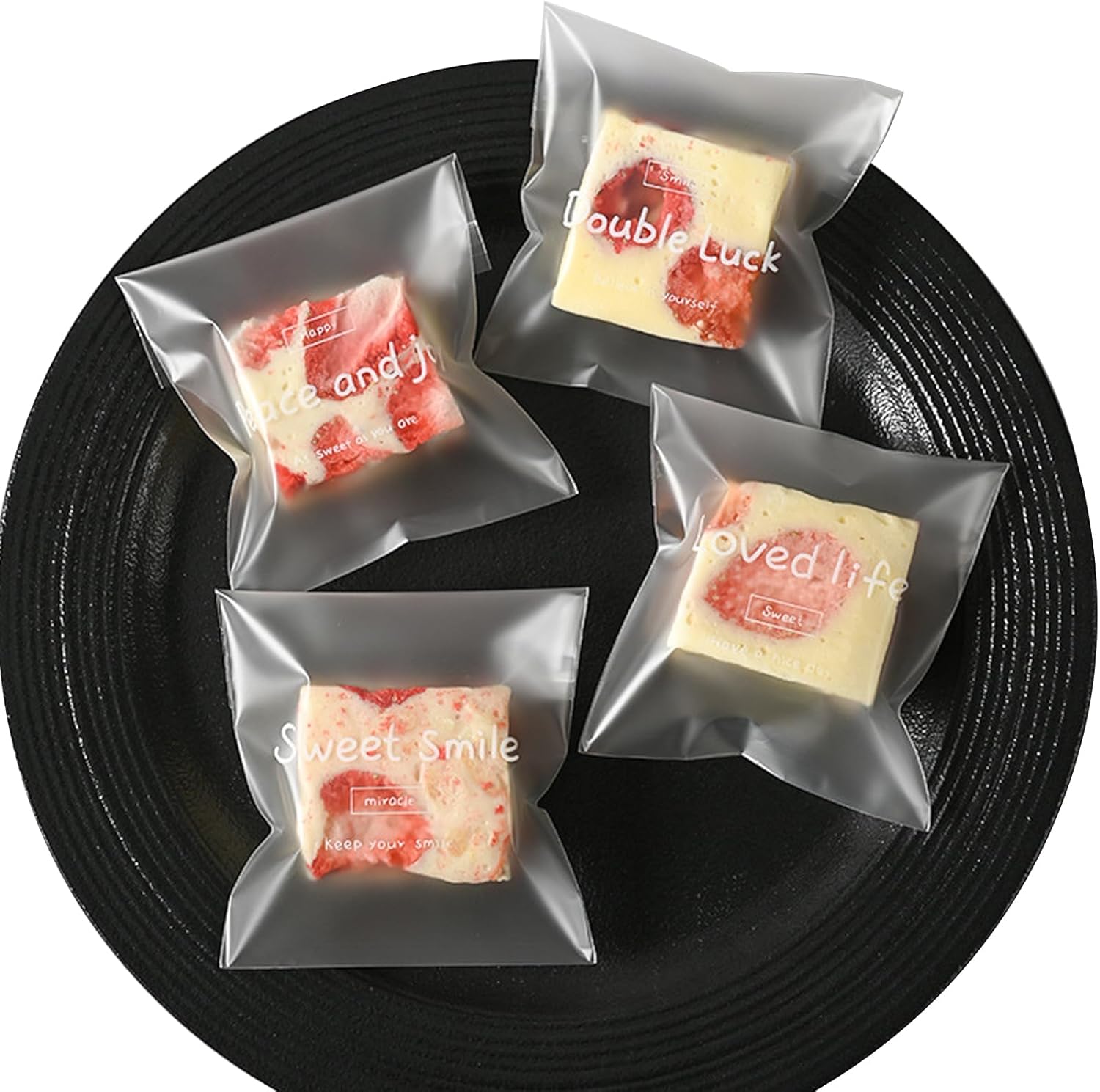 包装用品 ラッピング 袋 食品対応 小分け袋 透明 ミニ OPP袋 個包装 粘着テープ付き 英字印刷 お菓子 クッキー チョコ用 パン用 サイドシール ギフトバッグ プチギフト バレンタイン 製菓用品 業務用 家庭用