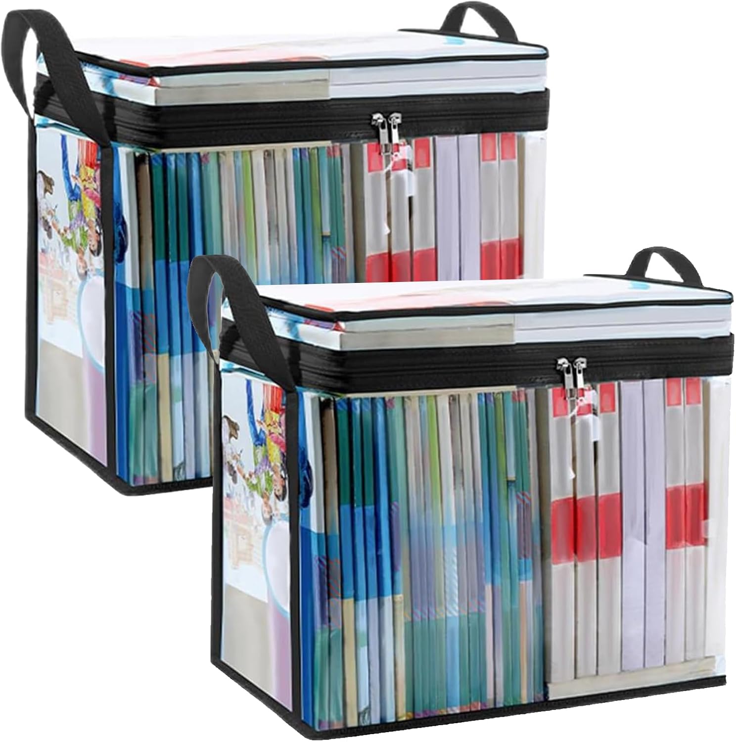 透明収納ケース 2個セット 防水防塵 大容量 ハンドル付き マンガ 文庫本 雑誌 衣類 食品保存対応 旅行 ..