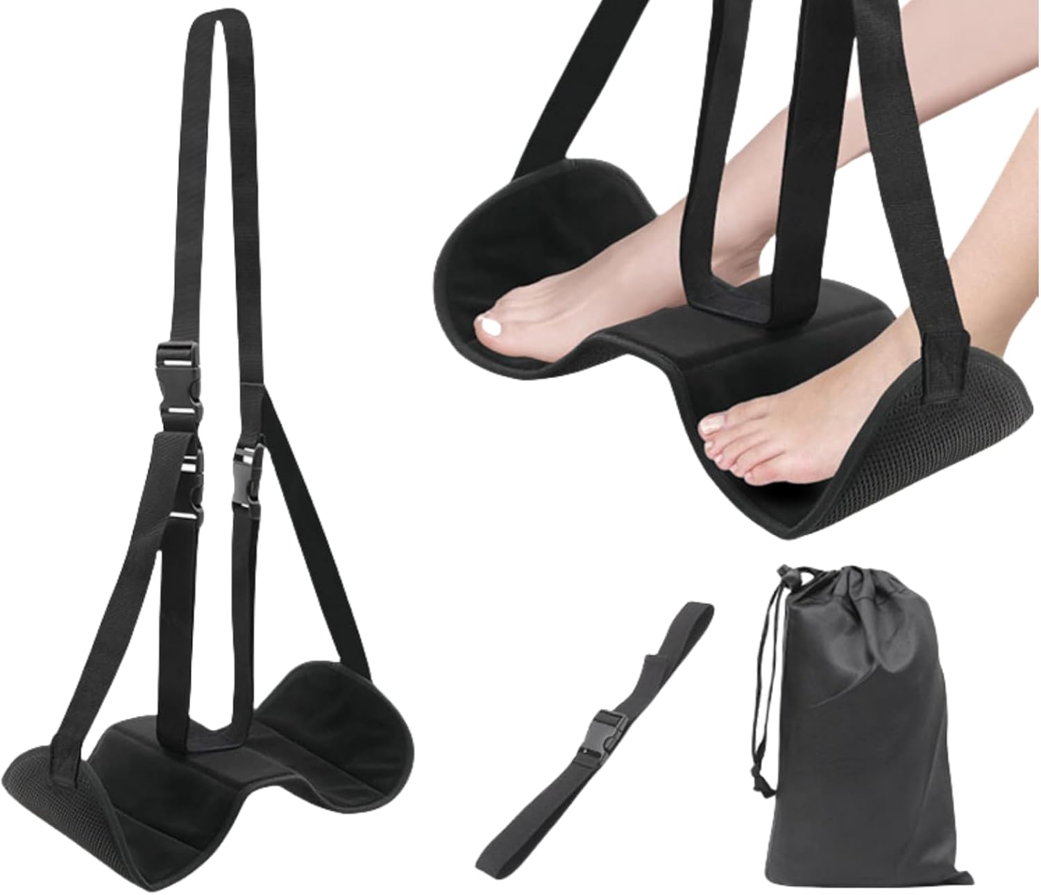 飛行機用フットハンモック フットレスト 調整デスクフットハンモック 旅行必需品 折り畳み 軽量 持ち運..