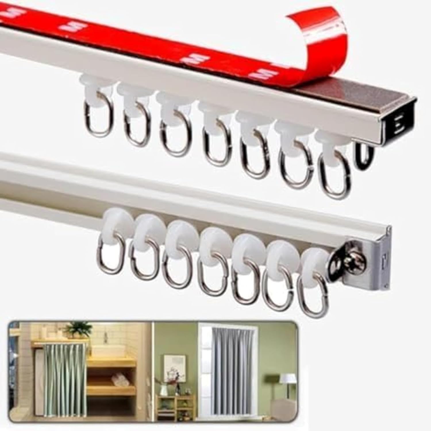 天井カーテンレール 穴あけ不要 自己接着式 アルミ合金製 耐荷重25kg 壁天井両用 賃貸対応 全付属品付..