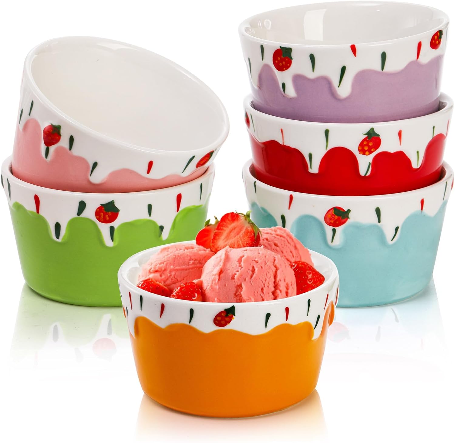 アイスクリームカップ アイスクリームサンデーボウル 子供用 マルチカラーセラミックデザートボウル フ..