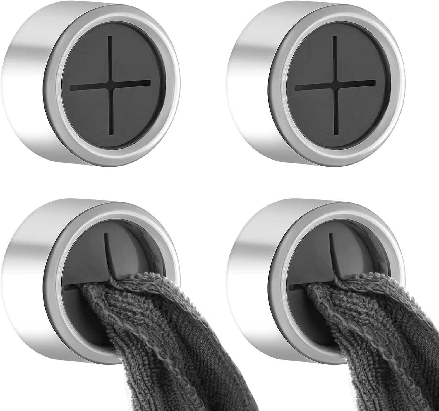 4個 ティータオルホルダー ラウンド型 粘着式 タオルフック プッシュイン式 吸盤式 ハンドタオルホルダ..