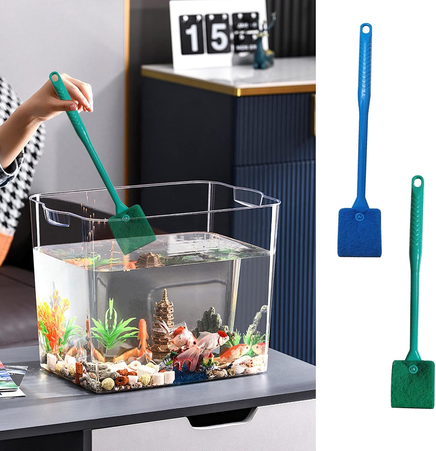 スクレーパー 水槽 水槽 コケ取り 39cm 1/2本 スポンジ 両面 水槽 掃除 クリーニングブラシ 汚れ除去 ..