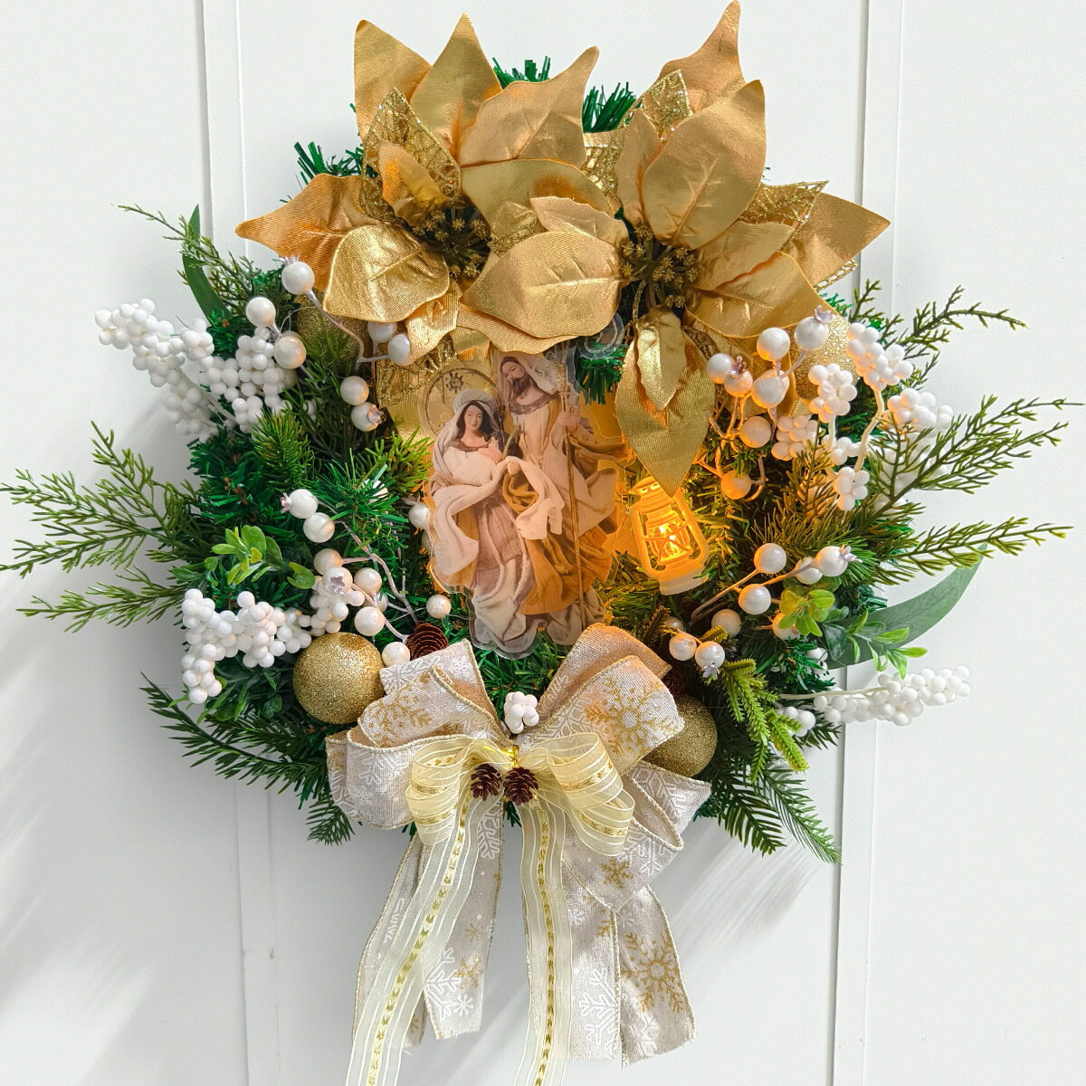 クリスマスリース 室内用,キリスト降誕祭装飾 おしゃれ クリスマス飾り - LEDライト付き 休日用リース ..