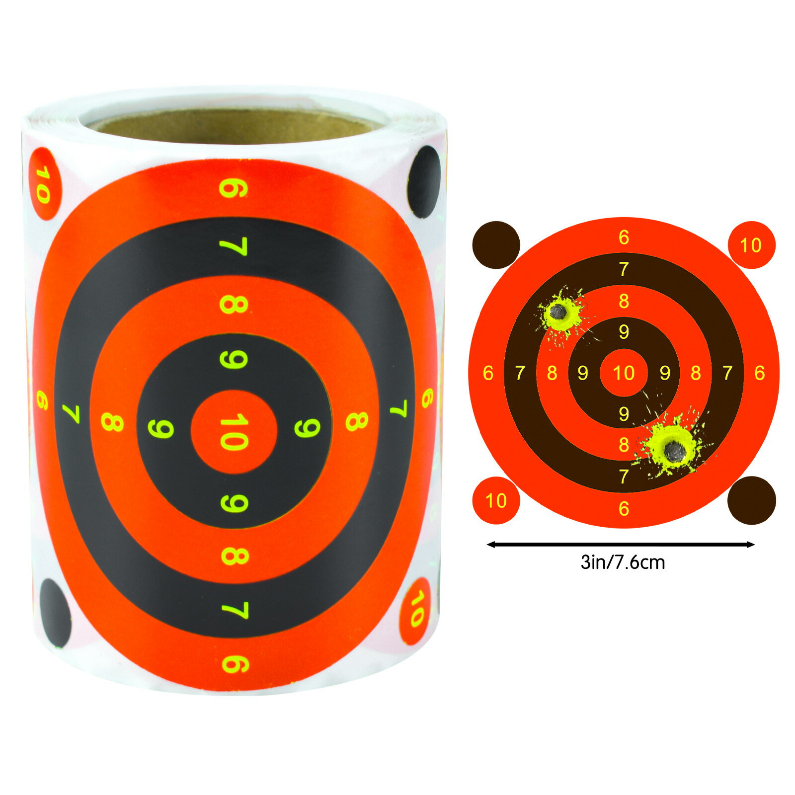 これらのステッカーは通常、裏面に粘着性のある耐久性のあるビニール素材で作られています。粘着剤により、繰り返し照射された場合でも、紙、ボール紙、その他のターゲット表面にしっかりと貼り付けることができます。 特徴:射撃ターゲットステッカーは、射...
