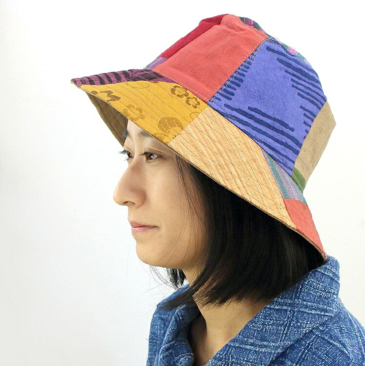【メール便OK】コットン 綿　和柄　パッチワーク　リバーシブル帽子