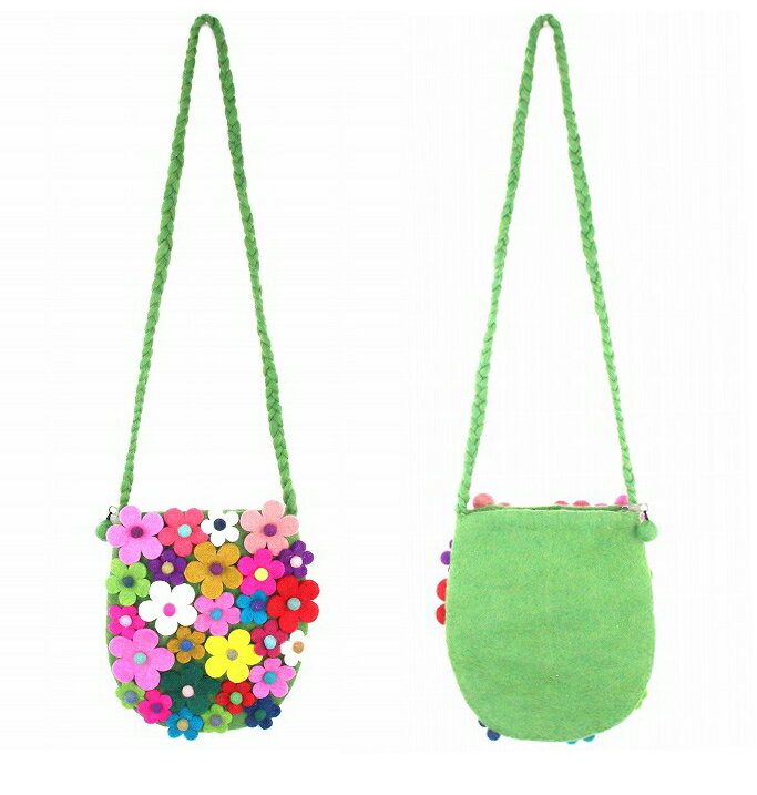 【送料無料】お花モチーフのハンドメイドフェルトポシェット