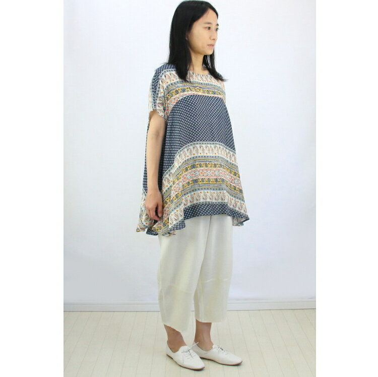 【メール便OK】レーヨン　チュニック　ゆったり　オーバーサイズ　フレンチスリーブ　涼しい