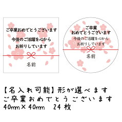 【名入れ】ハンドメイド 大きいめ 4cm正方形 定番 メッセージシール さくら ご卒業おめでとうございます 今後のご活躍を心から お祈りしています さくら 花びら 水引き 24枚 ■24a0011/m24a0071■