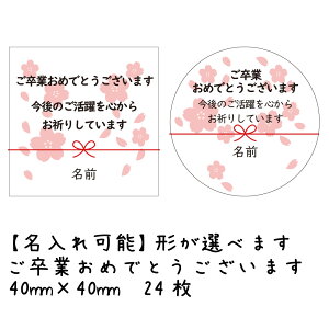 【名入れ】ハンドメイド 大きいめ 4cm正方形 定番 メッセージシール さくら ご卒業おめでとうございます 今後のご活躍を心から お祈りしています さくら 花びら 水引き 24枚 ■24a0011/m24a0071■