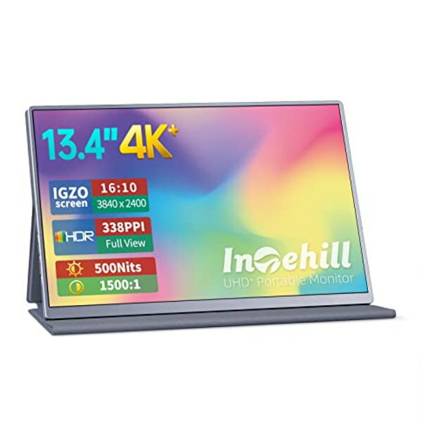 Intehill モバイルモニター 4k 13.4 インチ IGZOスクリーン 黄金比16:10、3840x2400で 超軽量、超薄型 ミニPC・ノートPC用ハイエンド