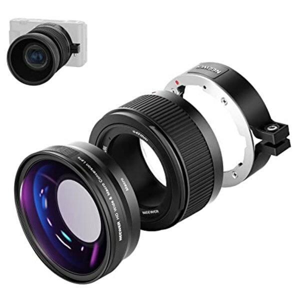 NEEWER 広角レンズ ZV1カメラに対応 2in1 18mm HD広角と10xマクロ追加レンズ エクステンションチューブ、バヨネットマウントレンズア