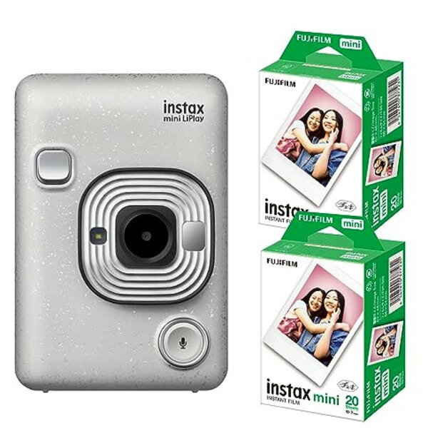 ◆商品名：富士フイルム ハイブリッドインスタントカメラ チェキ instax mini LiPlay ストーンホワイト＆フィルム40枚 【セット内容1】富士フイルム ハイブリッドインスタントカメラ “チェキ” 「instax mini LiPlay」 ストーンホワイト 【セット内容2】富士フイルム チェキ用フィルム instax mini JP2 (20枚入り) 2個 instaxシリーズ史上最小・最軽量のハイブリッドインスタントカメラ 液晶モニター：2.7インチTFTカラー液晶モニター 本体質量約255g（フィルムパック、記録メディア含まず）