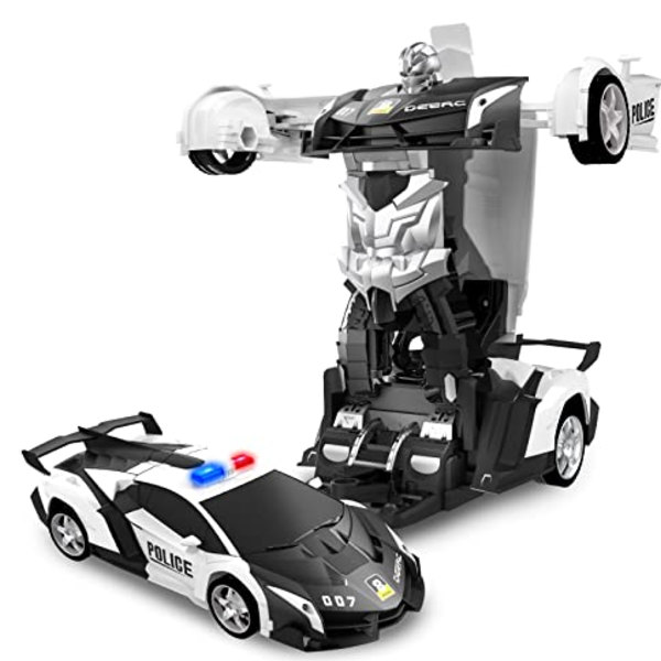 DEERC ラジコンカー こども向け スタントカー 警察車 ロボットに変換 変形可能 リモコンカー デモモード 360°回転 操作時間45分 2.4G