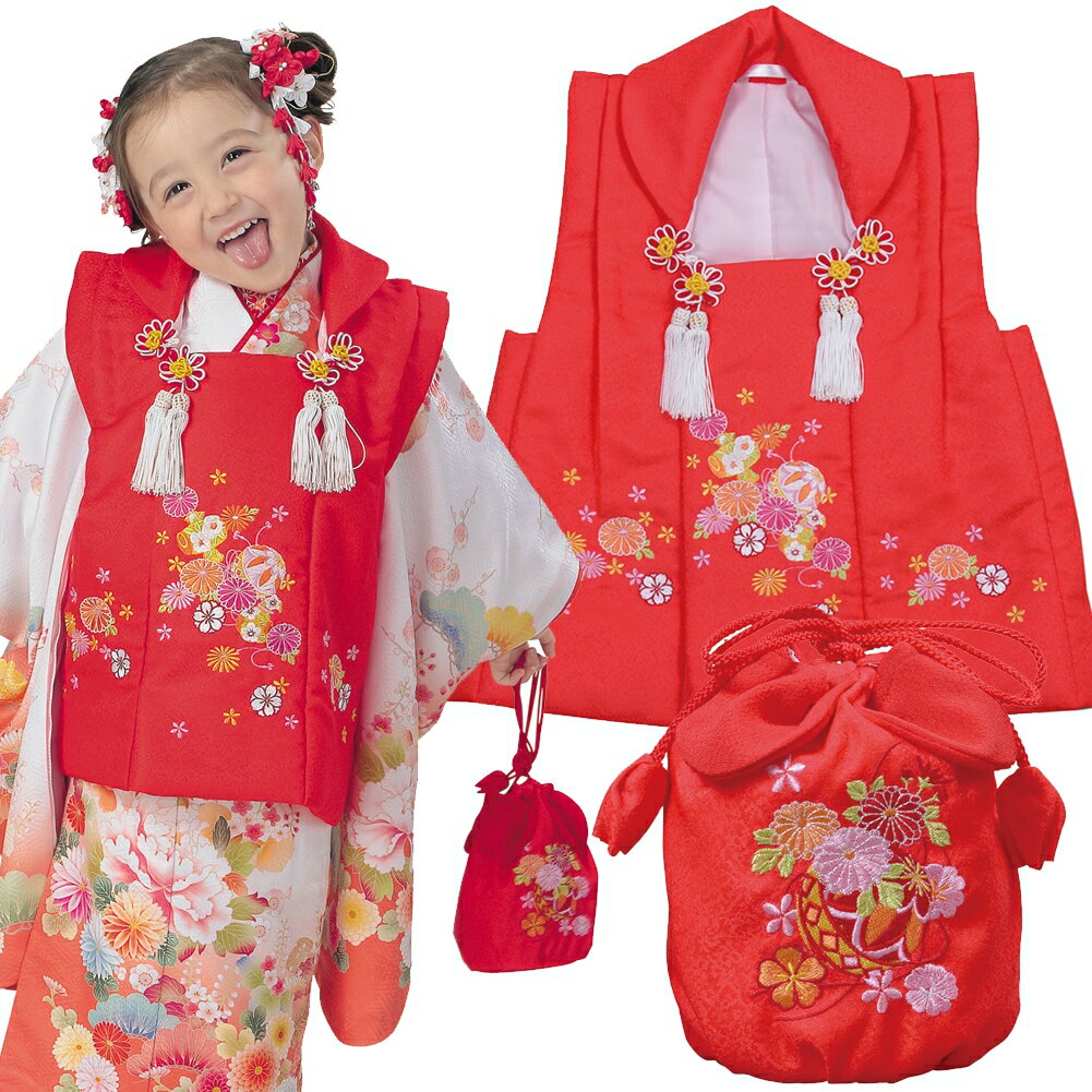 R・K 3歳 被布コート・巾着セット 赤 七五三 3歳 7歳 こども kids 着物