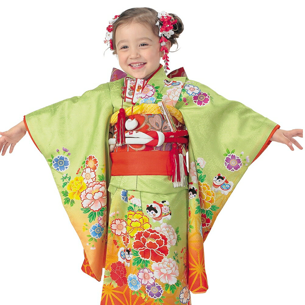 R・K 3歳きもの(三つ身)セット 桜 牡丹 菊 ヒワ 対応身長95cm 七五三 3歳 7歳 こども kids 着物
