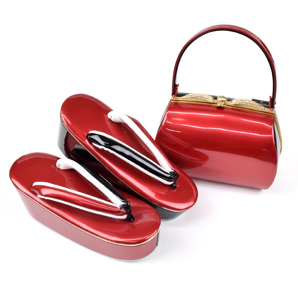 草履バッグセット 無地 オセロ 赤/黒 バッグ 草履 結婚式 卒業式 入学式 卒園式 入園式 フォーマル