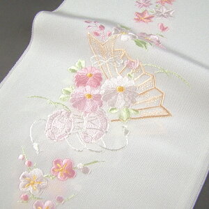 刺繍半衿 半襟 白/色 鼓に花文 結婚式 成人式 フォーマル 振袖用 袴 はかま 白 ピンクキャンペーン