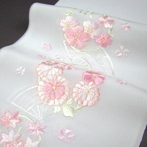 刺繍半衿 半襟 白/色 花輪に扇 結婚式 成人式 フォーマル 振袖用 袴 はかま 白 ピンクバーゲン