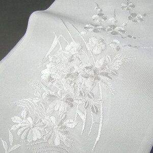刺繍半衿 半襟 白/白 源氏車に花文 結婚式 成人式 フォーマル 留袖用 黒留袖 色留袖ネット予約