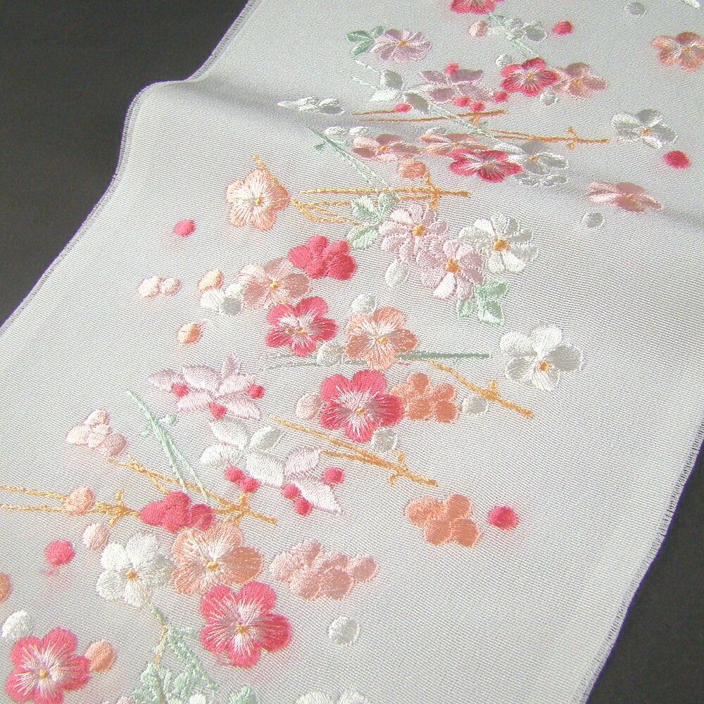 刺繍半衿 半襟 白／色 梅散らし 結