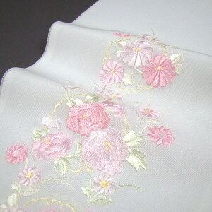 刺繍半衿 半襟 白/色 雪輪に菊と牡丹 結婚式 成人式 フォーマル 振袖用 袴 はかま 白 ピンクネット予約