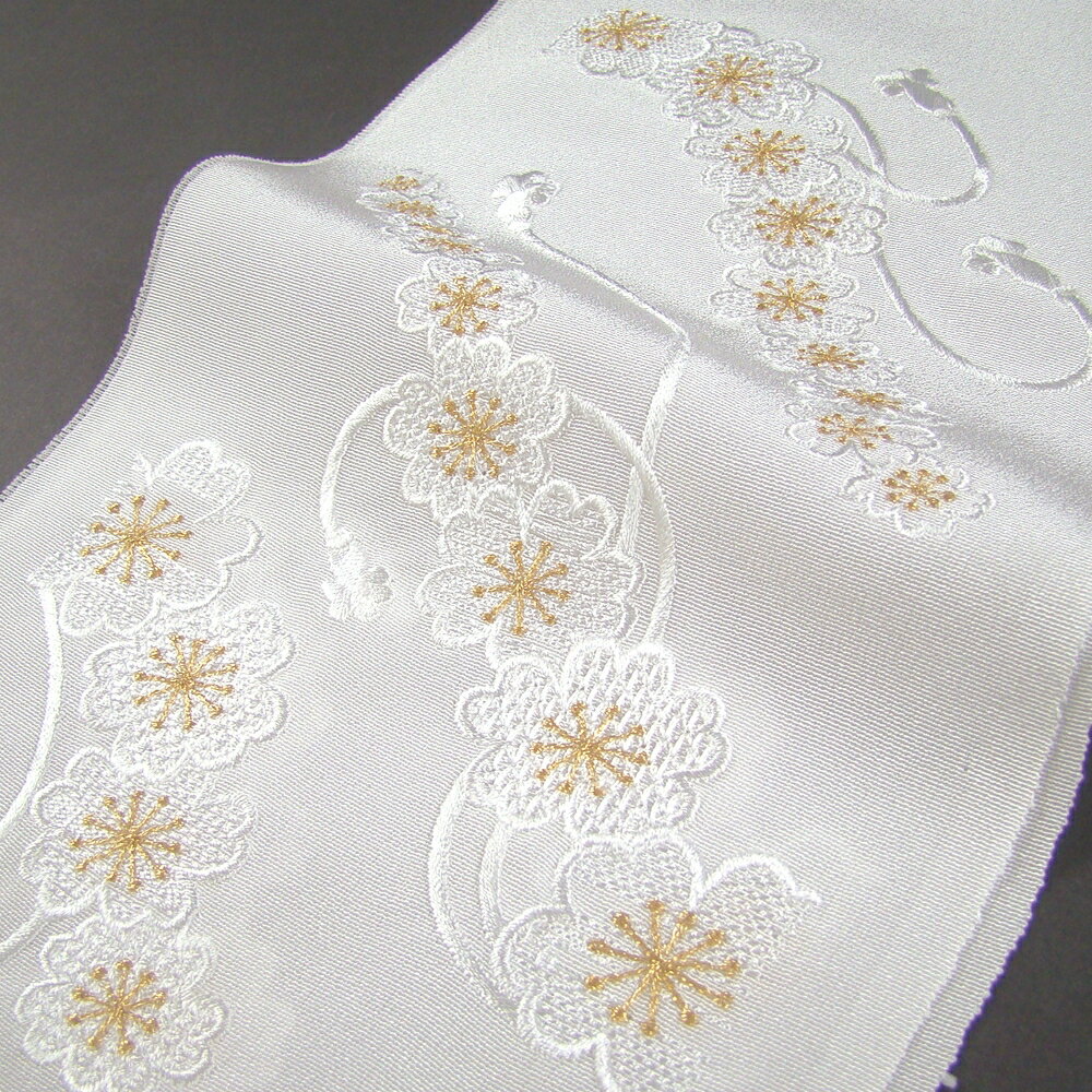 刺繍半衿 半襟 白／金 桜に組紐 結婚式 成人式 フォーマル