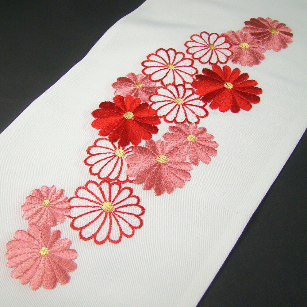 刺繍半衿 半襟 白／色 菊・赤 結婚式 成人式 フォーマル 振袖用 袴 はかま