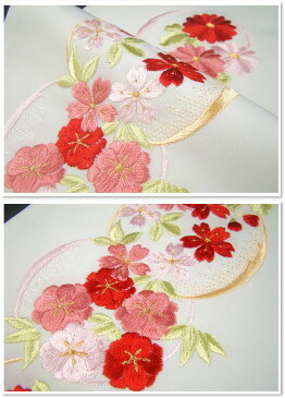 刺繍半衿(半襟)・白/色 花丸文・赤 結婚式 成人式 フォーマル 振袖用 袴 はかま 赤