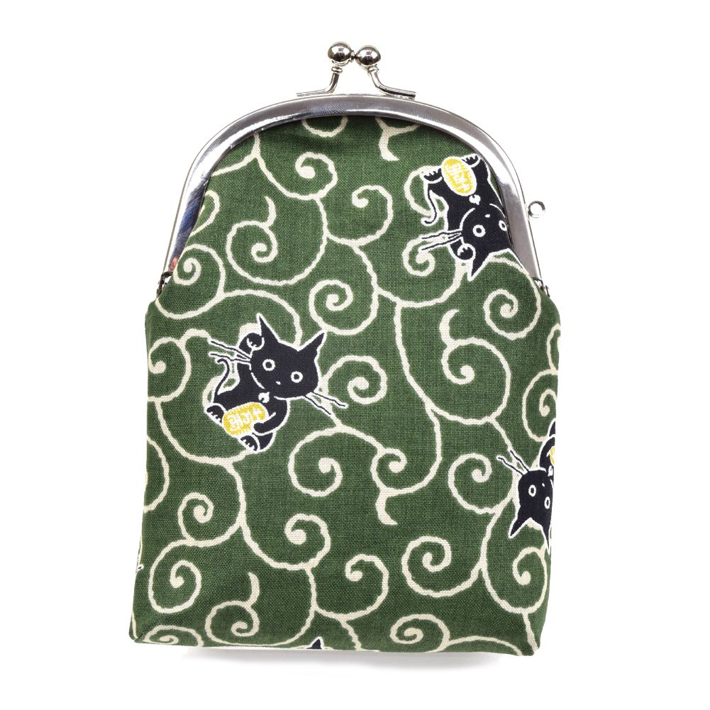 がま口 たばこケース 唐草 猫に小判 緑 ギフト プレゼント おしゃれ 可愛い マスクケース タバコケース アイコスケース ポーチ 敬老の日 母の日 父の日 ク...