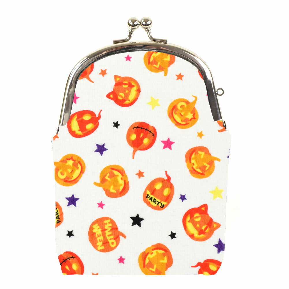 がま口 たばこケース ハロウィンかぼちゃ柄 白 ギフト プレゼント おしゃれ 可愛い マスクケース タバコケース アイコスケース ポーチ 敬老の日 母の日 父の...