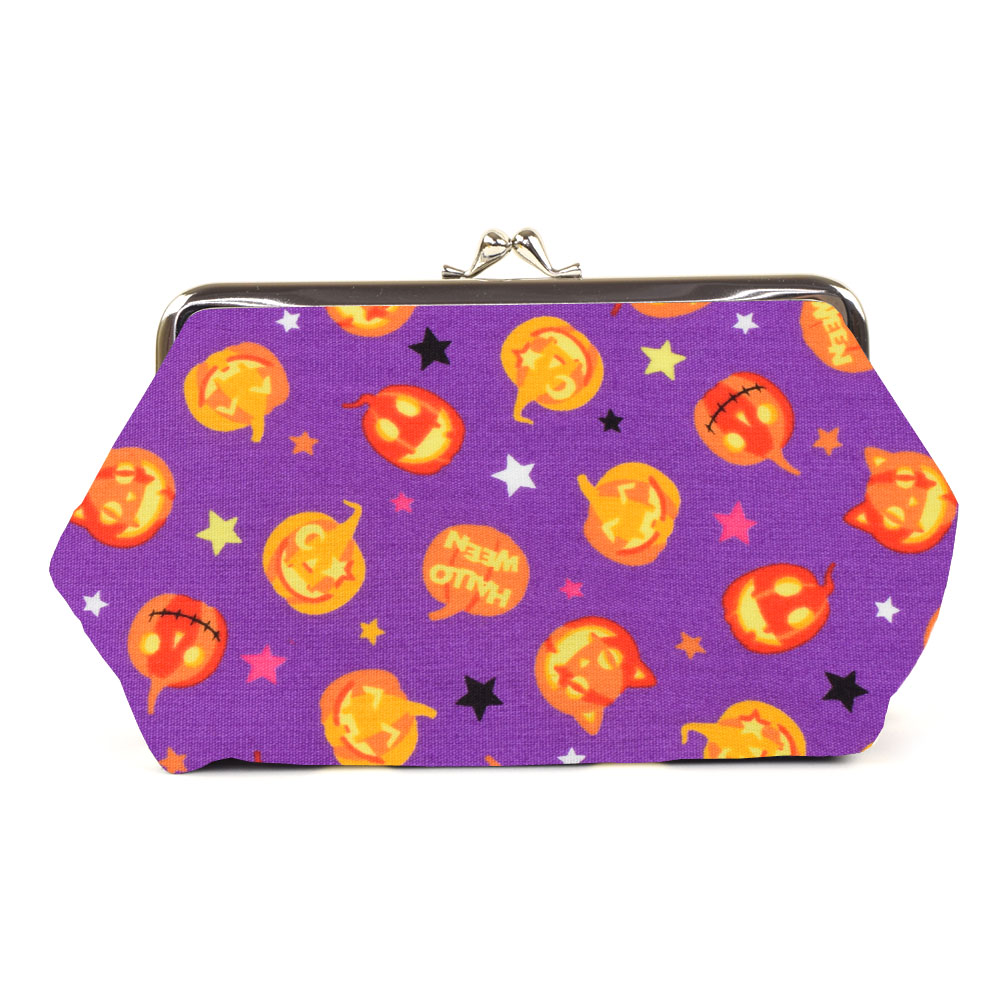 がま口 化粧ポーチ 大 ハロウィンかぼちゃ柄 紫 ギフト プレゼント おしゃれ 可愛い がま口 ポーチ 敬老の日 母の日 父の日 クリスマス ホワイトデー