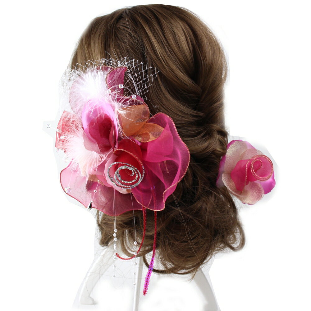 髪飾り 成人式 結婚式 和装 華やかシフォンローズコサージュ ワインレッド 振袖用 ウェディング 花 ...