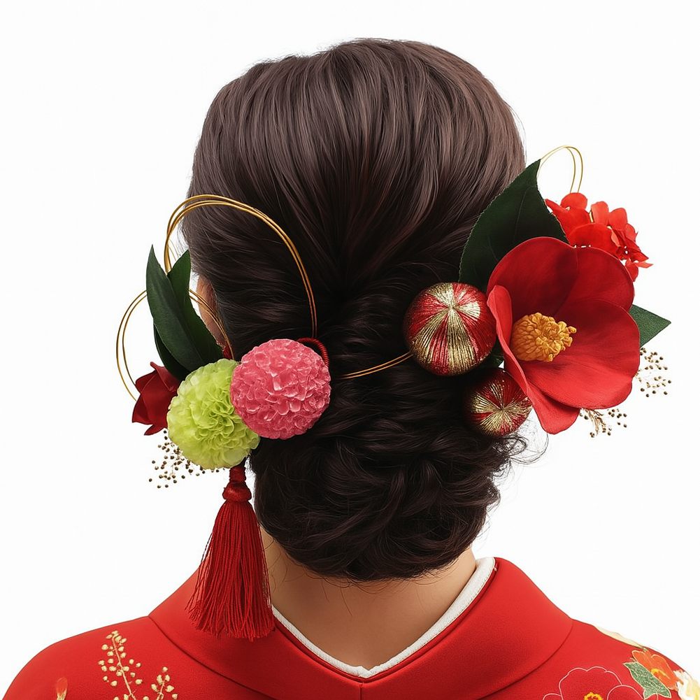 髪飾り 成人式 結婚式 和装 椿 水引 手毬 16点セット 振袖用 ウェディング 卒業式 袴 花 着物 ヘアアクセサリー ヘッドドレス かすみ草