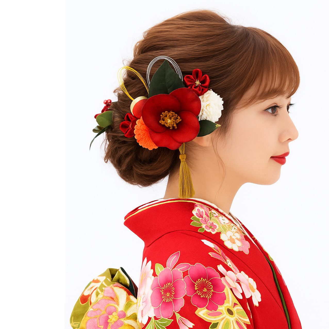 髪飾り 成人式 結婚式 和装 椿 南天 12点セット 振袖用 ウェディング 卒業式 袴 花 着物 ヘアアクセサリー ヘッドドレス 水引 赤 白