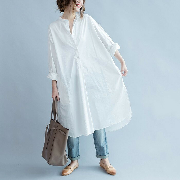 一部即納 シャツワンピース ロングシャツワンピース 白 大きいサイズ 春 夏 秋 ロ...