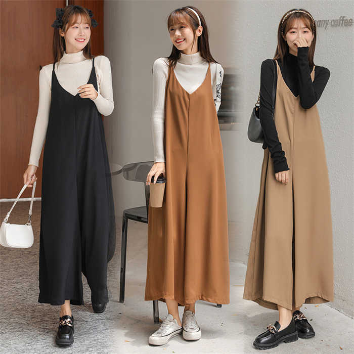 ジャンパースカート オールインワン ノースリーブ レディース パンツ サロペット ロング 春 秋 冬 キャミ オールインワン ワイドパンツ aライン 体型カバー おしゃれ ゆったり 重ね着 レイヤード カジュアル 大きいサイズ OL 通勤 送料無料 20代 30代 40代