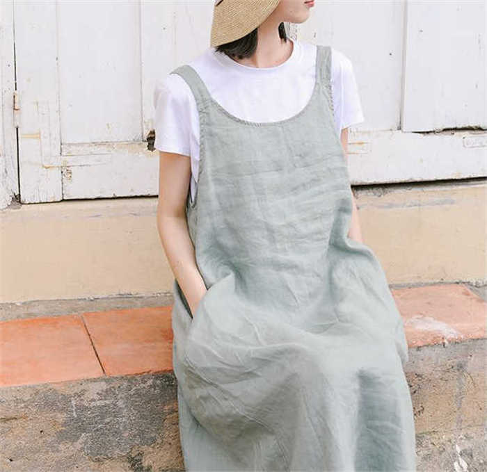 ジャンパースカート ノースリーブ レディース 綿麻風 無地 サロペットワンピース aライン サロペット ワンピース ワンピ コットン 重ね着 着痩せ 体型カバー 通勤 可愛い ミモレ丈 OL シンプル 可愛い 春 夏 着回し お洒落 大人 プルオーバー 20代 30代 40代 送料無料