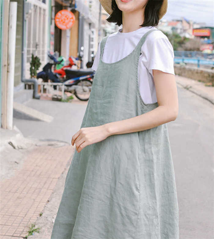 ジャンパースカート ノースリーブ レディース 綿麻風 無地 サロペットワンピース aライン サロペット ワンピース ワンピ コットン 重ね着 着痩せ 体型カバー 通勤 可愛い ミモレ丈 OL シンプル 可愛い 春 夏 着回し お洒落 大人 プルオーバー 20代 30代 40代 送料無料